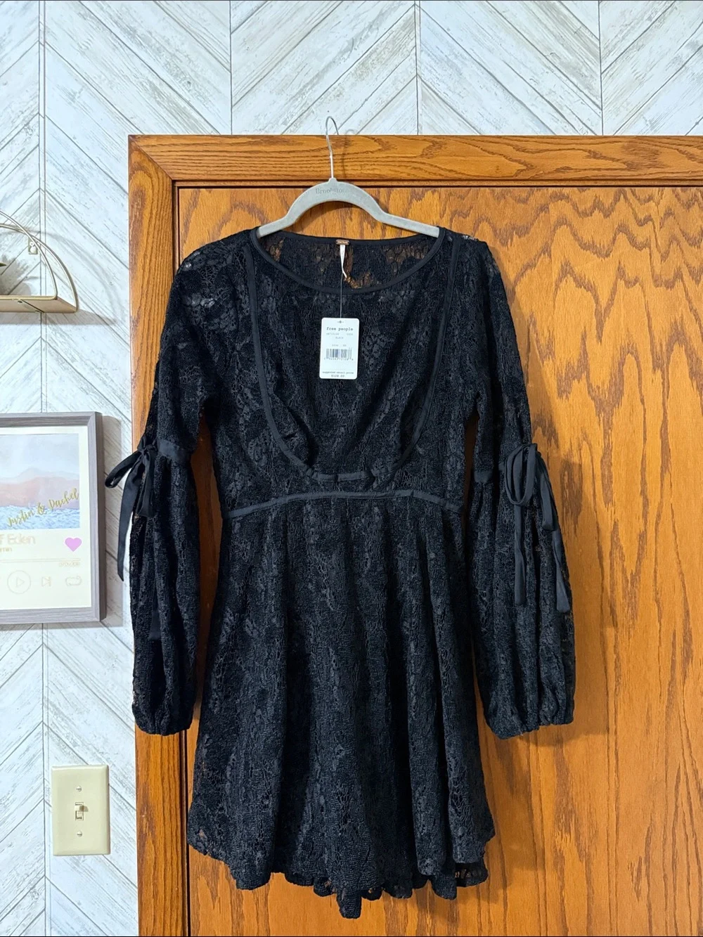 BoHo Lace Mini Dress with Tie Sleeve Detail